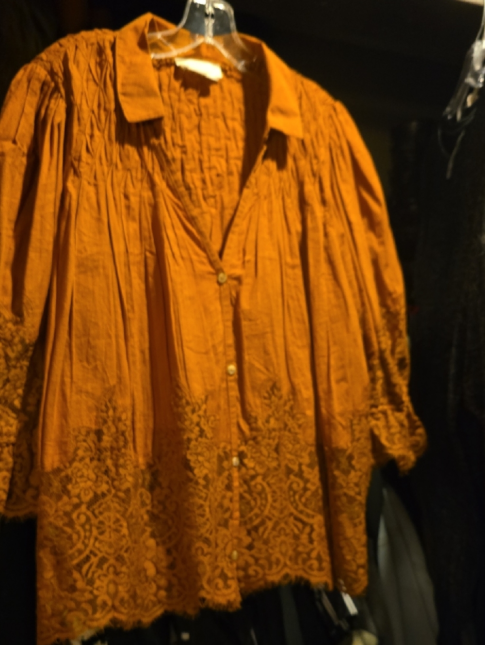 Anthropologie Orange Embroidered Button-Front Tunic